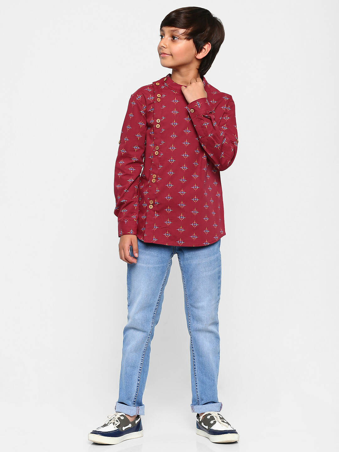 Manet Ethnic Full Sleeves Printed Shirt - Maroon - Distacart