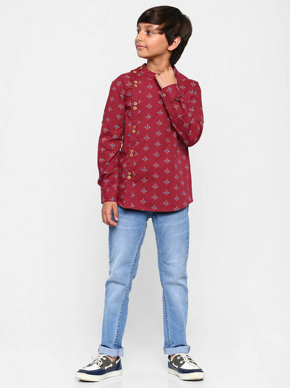 Manet Ethnic Full Sleeves Printed Shirt - Maroon - Distacart