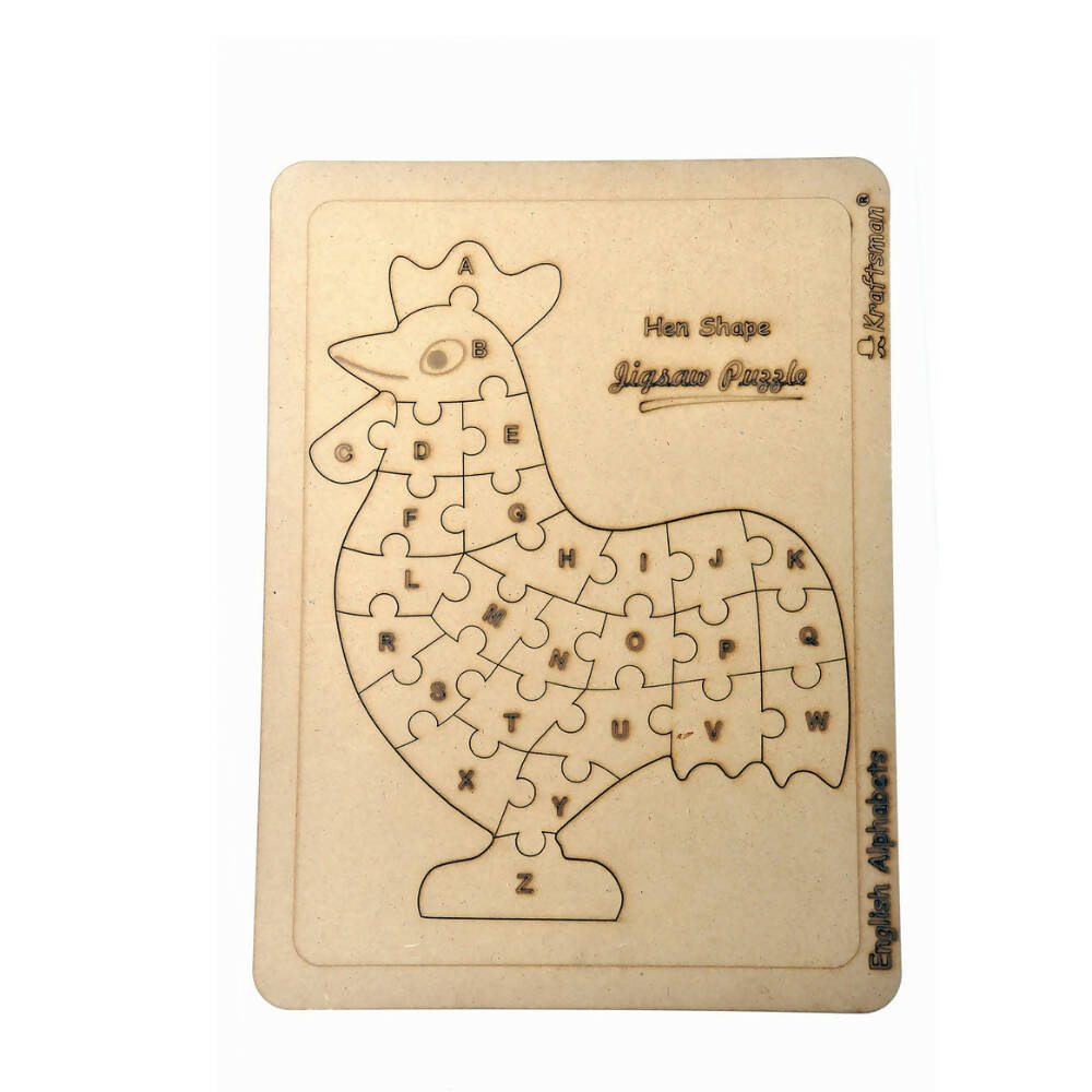 Kraftsman English Alphabets Wooden Jigsaw Puzzles Hen/Cock Shape Puzzle | Color Kit Included - Distacart
