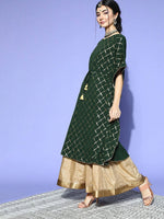 Thumbnail for Janasya Green Checked New Age Kaftan Kurta - Distacart