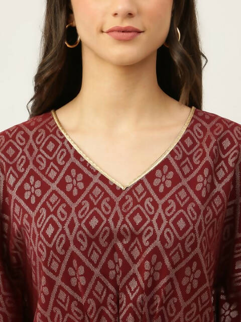 FIORRA Women's Maroon Poly Crepe Kaftan Type Kurta Set - Distacart