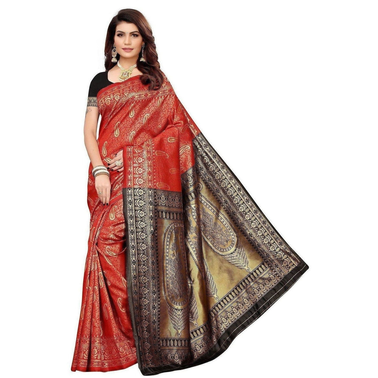 Vamika Banarasi Jaquard Red Weaving Saree (BANARASI 03)
