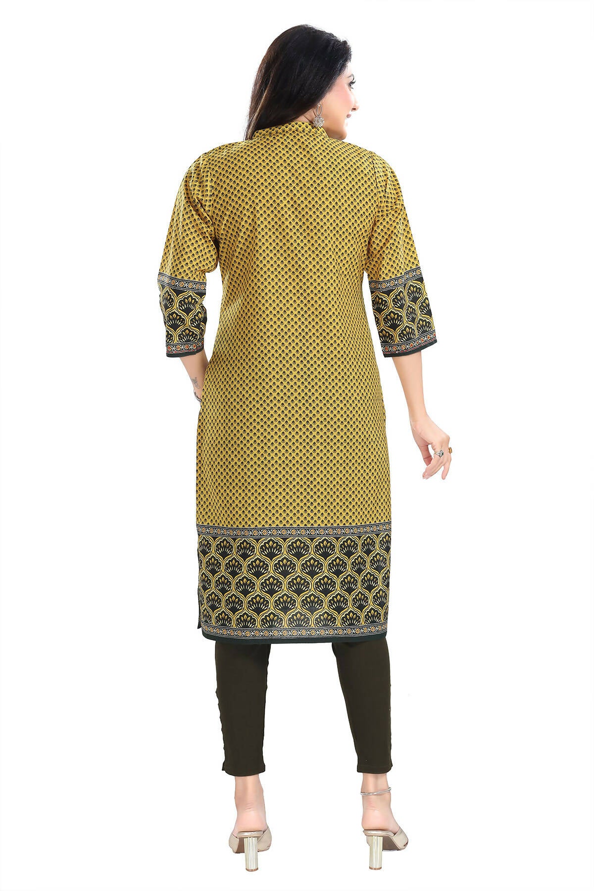 Snehal Creations Yellow Designer Digital Print Cotton Slub Fabric Long Kurti Tunic - Distacart