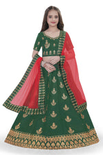 Thumbnail for Dwiden Green Kamal Tafetta Sattin Semi-Stitched Girl's Lehenga Choli - Distacart