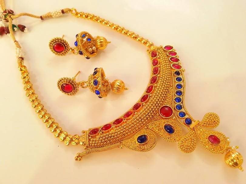 Pink & Blue Kemp Designer Bridal Necklace Set