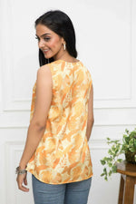 Thumbnail for Myshka Women Mustard Floral V-Neck No Sleeves Polyester Top - Distacart