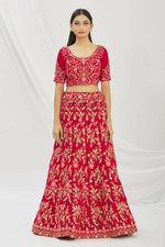 Thumbnail for Red Velvet Semi-Stitched Wedding Bridal Lehenga - Nimaya - Distacart