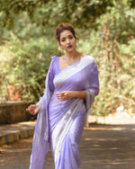 Thumbnail for DEIANA'S Beautiful Golden Jari with New Design Soft Cotton Saree - Lavender - Distacart