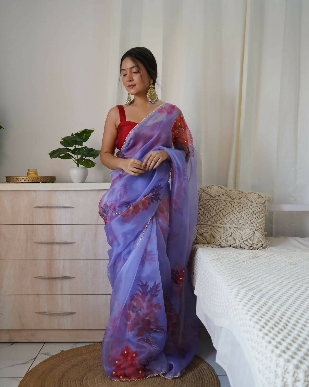 Vamsee Blue Organza Saree - Distacart