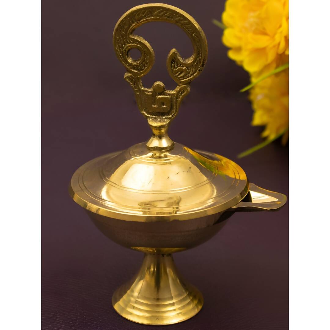 Spillbox Gold-Toned Brass Om Closed Diya Pooja Essential - Distacart