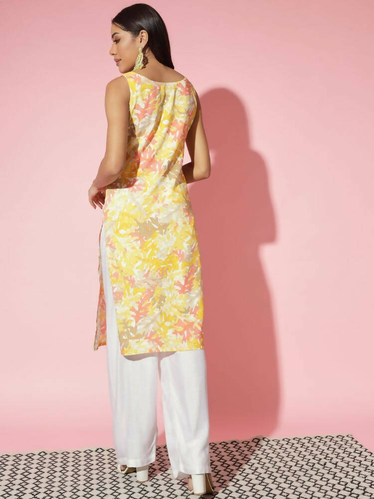 Myshka Women Multi Floral Cotton Straight Round Neck Kurtas - Distacart