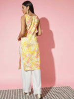 Thumbnail for Myshka Women Multi Floral Cotton Straight Round Neck Kurtas - Distacart