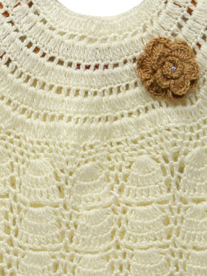 Chutput Kids Cream Coloured Solid Wool Frock - Cream - Distacart
