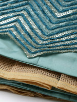 Thumbnail for House of Panchhi Women Sea Green Net Zig-Zag Embroideried Lehenga, Blouse & Dupatta - Distacart