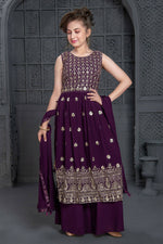 Thumbnail for Kids Wedding Designer Purple Georgette Naira Cut Salwar Suit - Aaradhna - Distacart