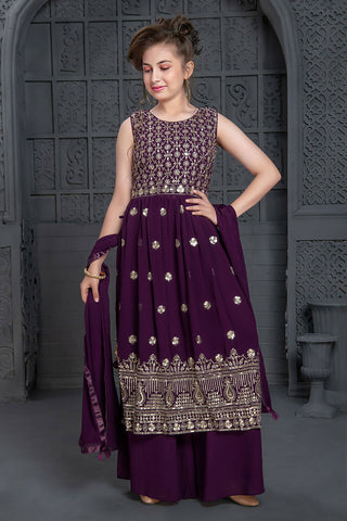 Kids Wedding Designer Purple Georgette Naira Cut Salwar Suit - Aaradhna - Distacart