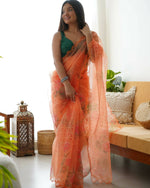 Thumbnail for Vamsee Orange Organza Saree - Distacart