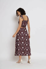 Thumbnail for Wine Crepe Floral Printed Top with Matching Skirt - Shivani - Distacart