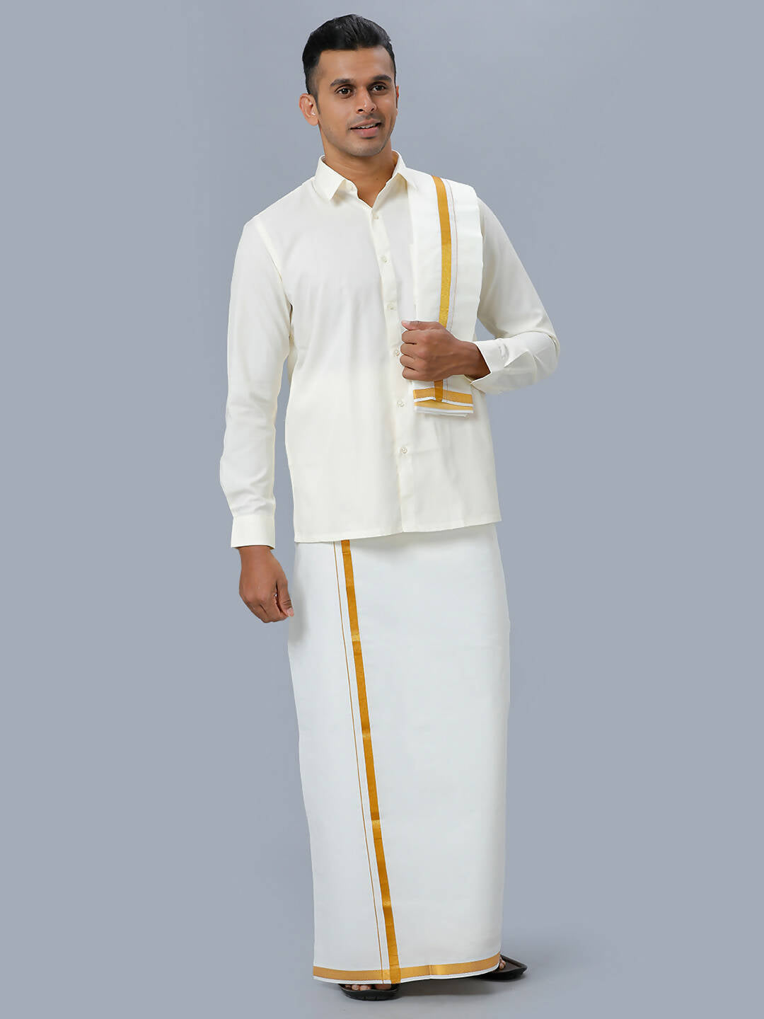 Ramraj Cotton Mens Wedding Set Cream Regular Dhoti, Shirt & Towel - Distacart
