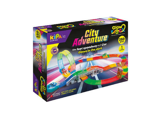 Kipa City Adventure 1 Magic Race car with 249 Bend Flex and Glow Tracks, Plastics brigde,Jumper,Crossing, Gate,Turn Plate, Rotation Plate Set for Kids - Distacart