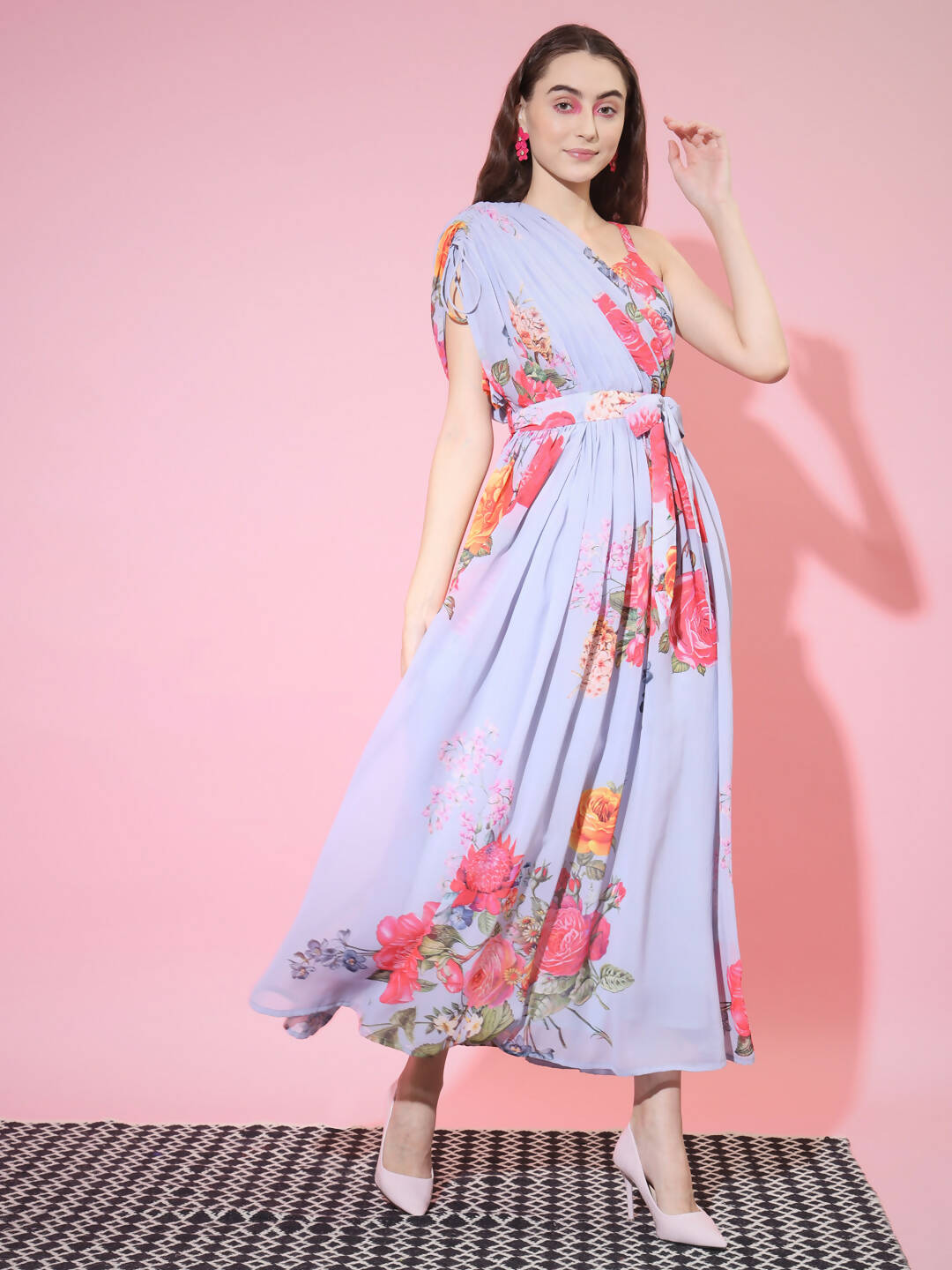 Myshka Women's Grey Floral Printed Empire Dress - Distacart