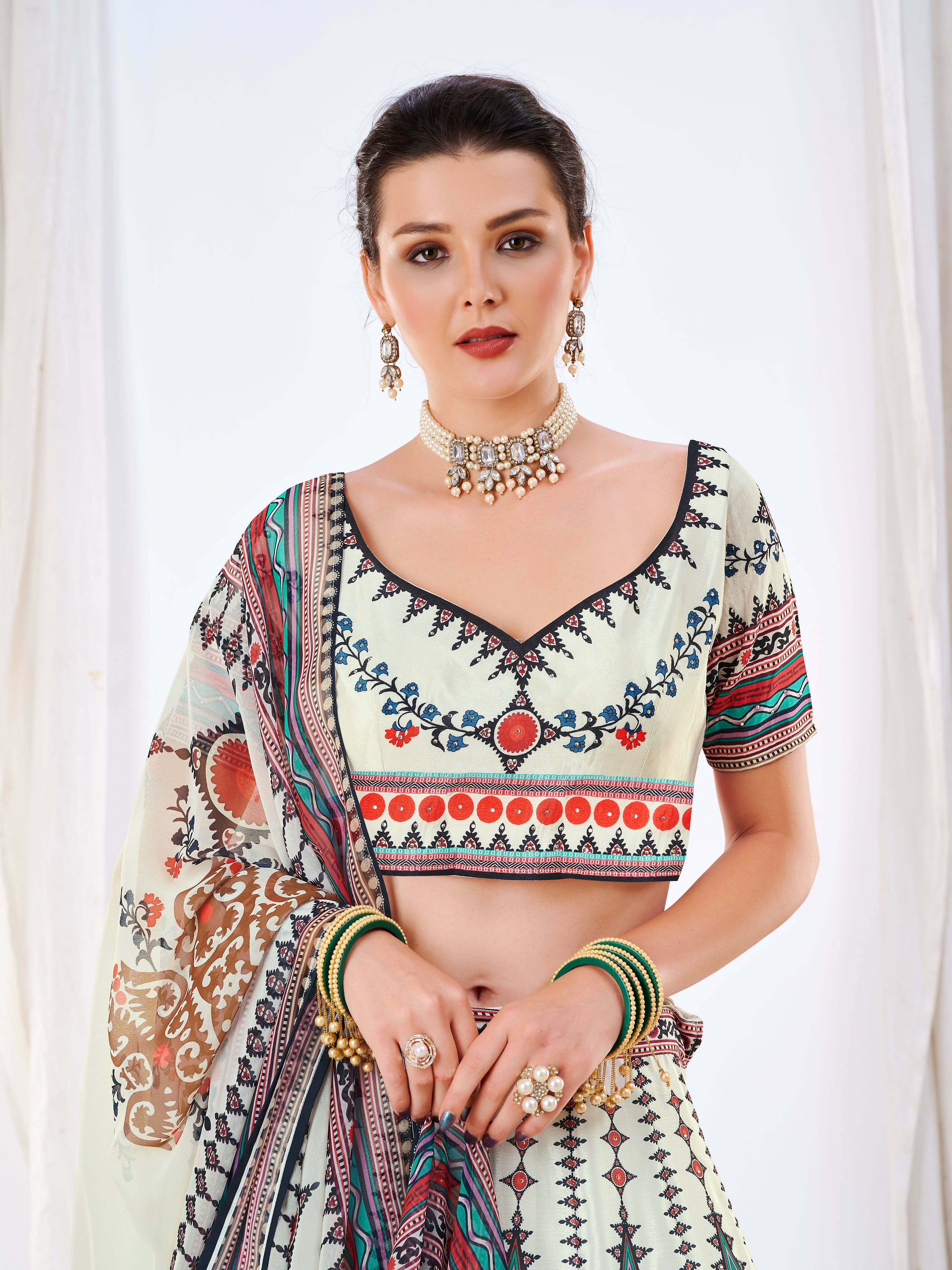 Wedding Designer White Chinon Lehengha Choli - Anbazaar - Distacart