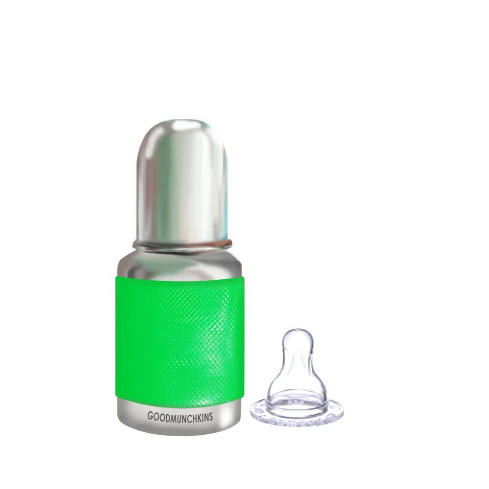 Goodmunchkins Stainless Steel Feeding Round Bottle with Silicone Sleeve-150 ml - Distacart
