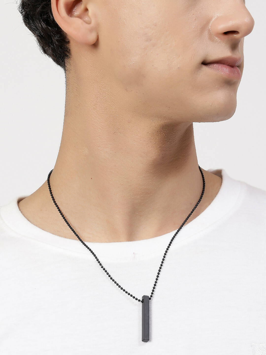 NVR Men's Black Rhodium Plated Bar Pendant & Chain - Distacart