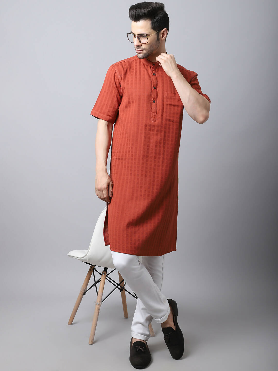 Even Apparels Red Pure Cotton Kurta With Band Collar - Distacart