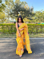 Thumbnail for Vastrasky Yellow Organza Saree - Distacart