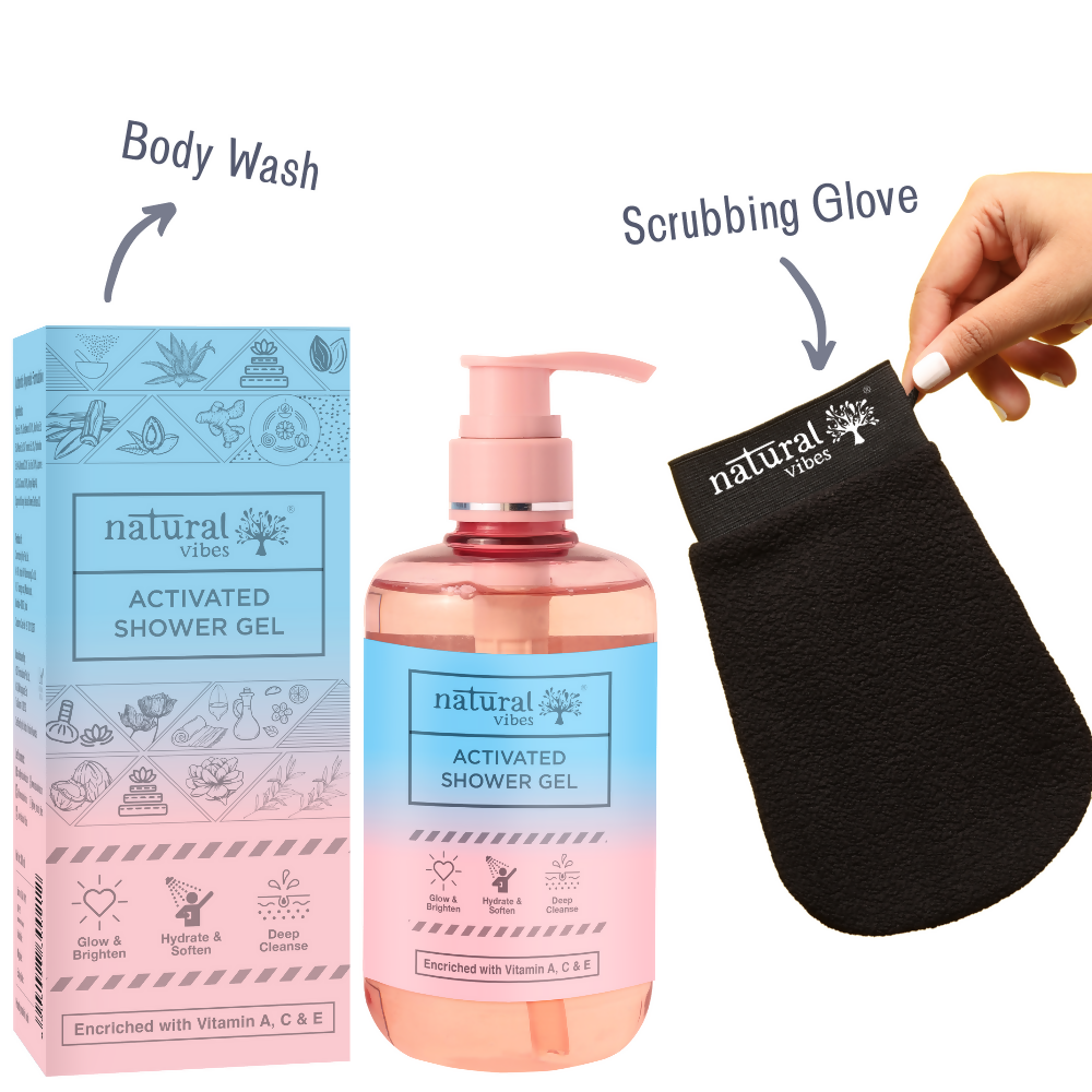 Natural Vibes Deep Cleanse & Exfoliating Routine - Shower Gel Body Wash & Scrubbing Glove - Distacart