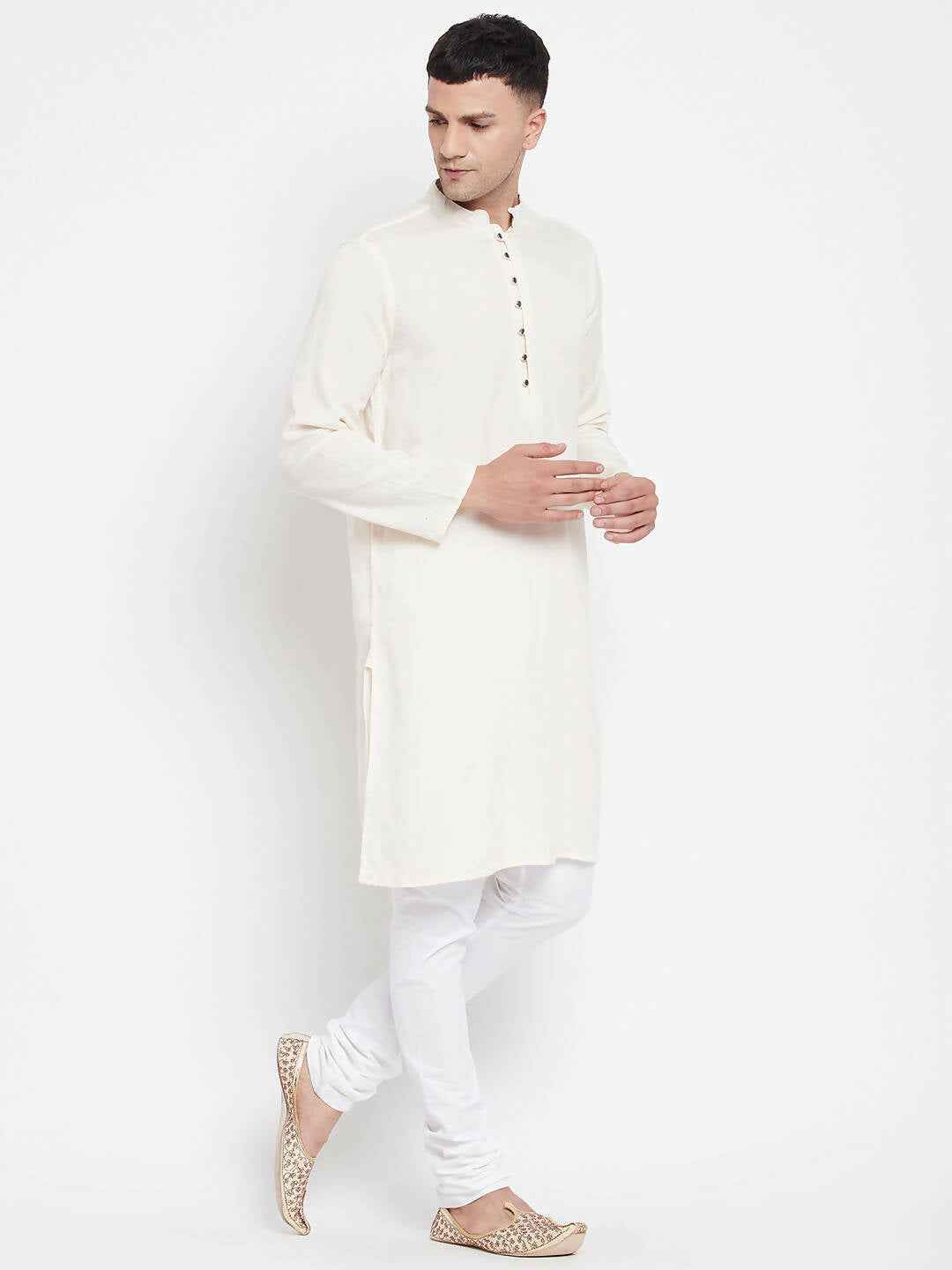 Even Apparels Cream Rayon Men's Kurta With Band Collar - Distacart