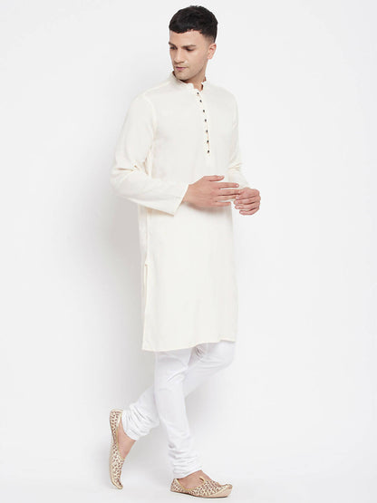 Even Apparels Cream Rayon Men's Kurta With Band Collar - Distacart