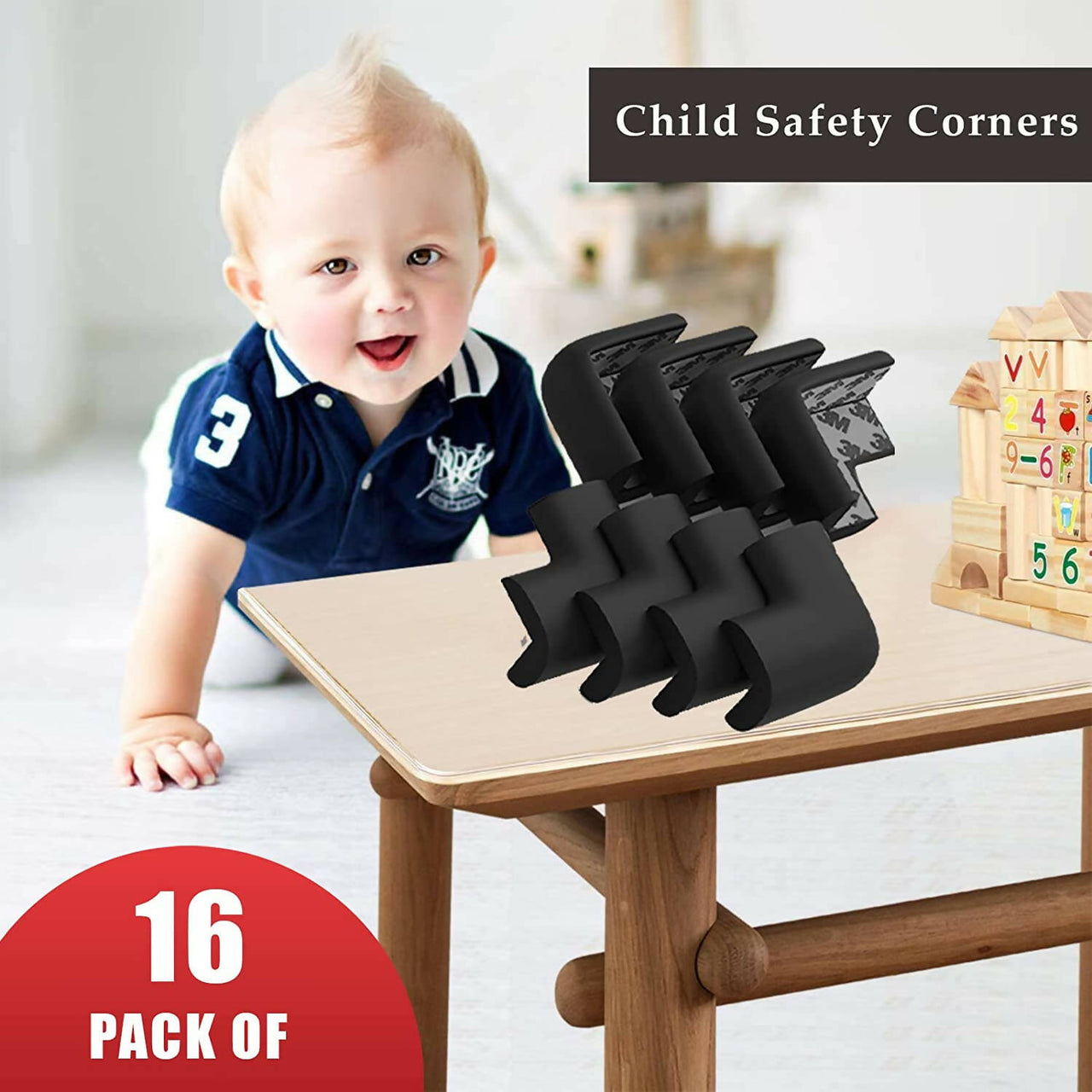 Safe-O-Kid Set of 16 Corner L Shaped Corner Guards for Kids safety- Black-Small - Distacart