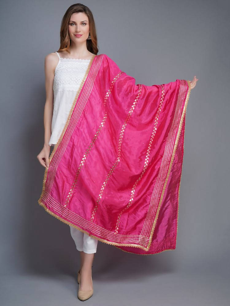 Shehnaai Magenta Artsilk Dupatta With Sarwoski And Gota Aari Embroidery