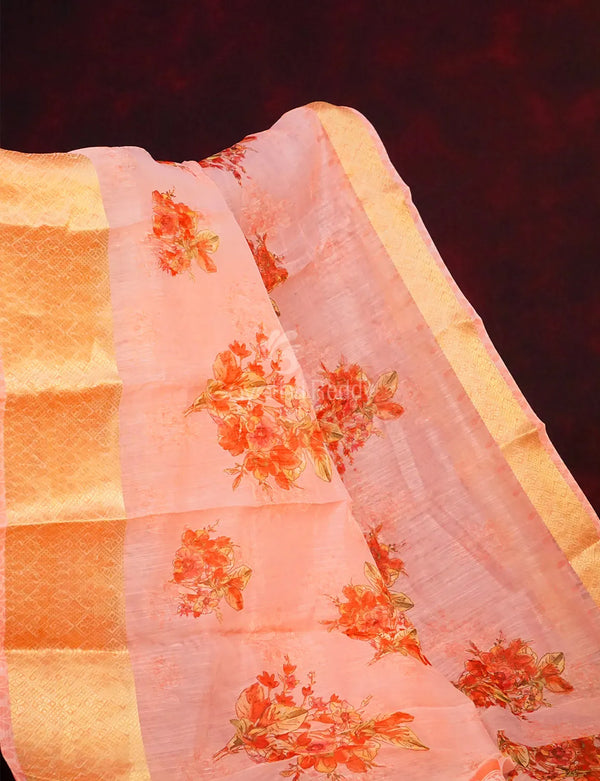 Baby Pink Colour Floral Print Semi Chanderi Saree By Gayathri Reddy Designer Studio - Distacart