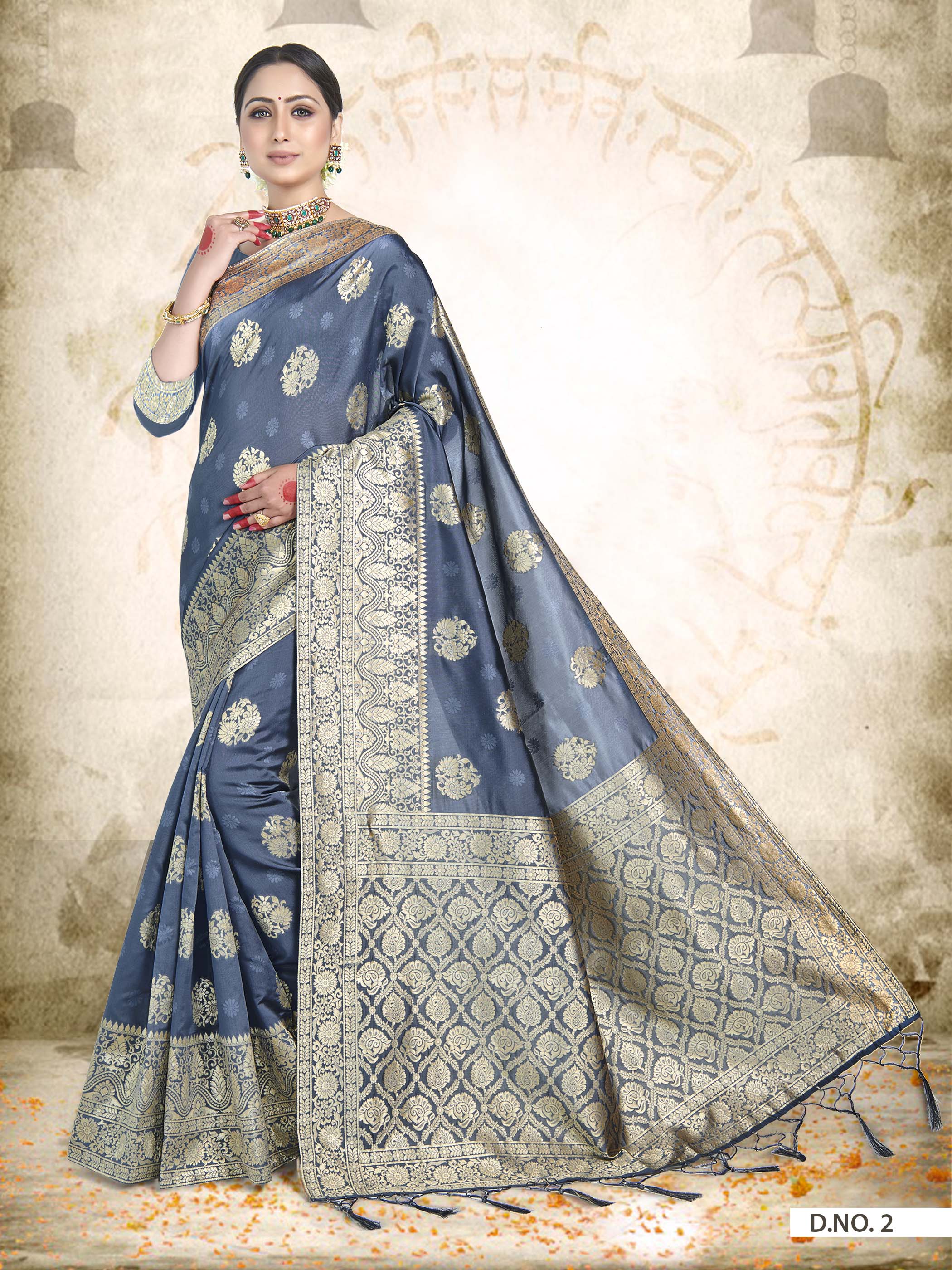 Vardha Slate Grey Woven Banarasi Saree