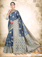 Thumbnail for Vardha Slate Grey Woven Banarasi Saree