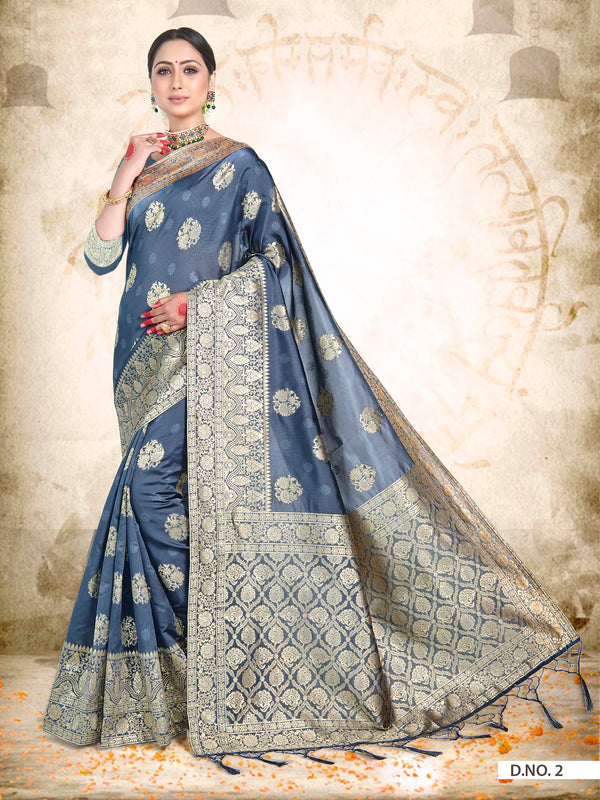 Vardha Slate Grey Woven Banarasi Saree