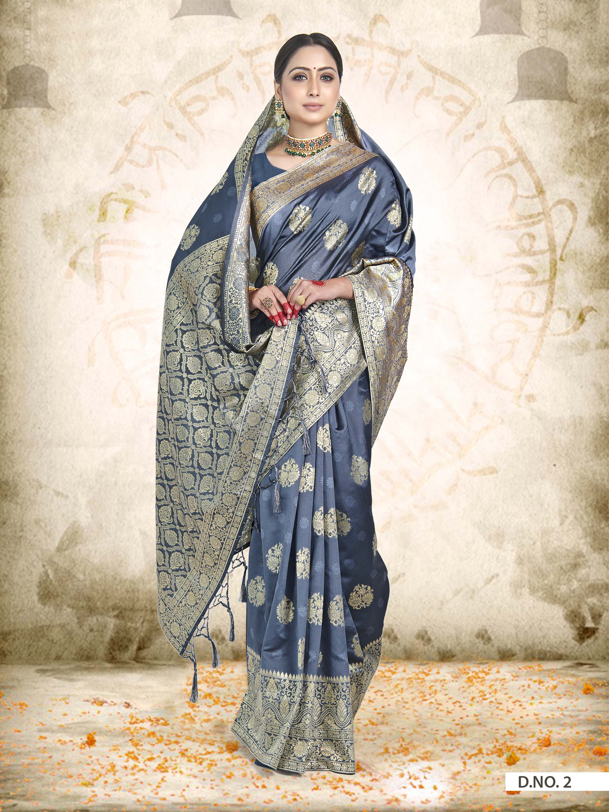 Vardha Slate Grey Woven Banarasi Saree