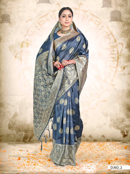 Vardha Slate Grey Woven Banarasi Saree
