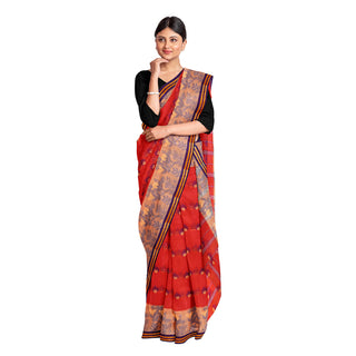 Exclusive Collection 100% Pure Cotton Red Tant Saree With Hand Weaving Work - Distacart