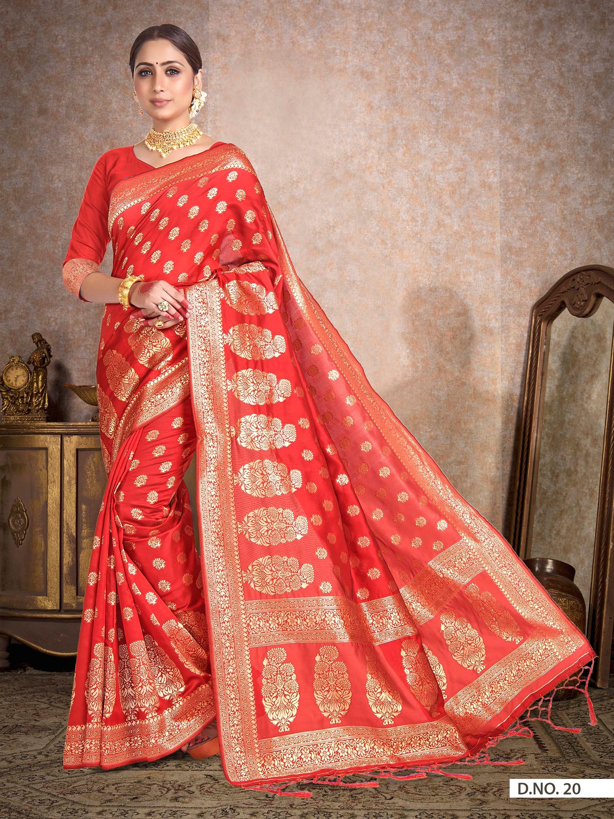 Vardha Scarlet Red Woven Banarasi Saree