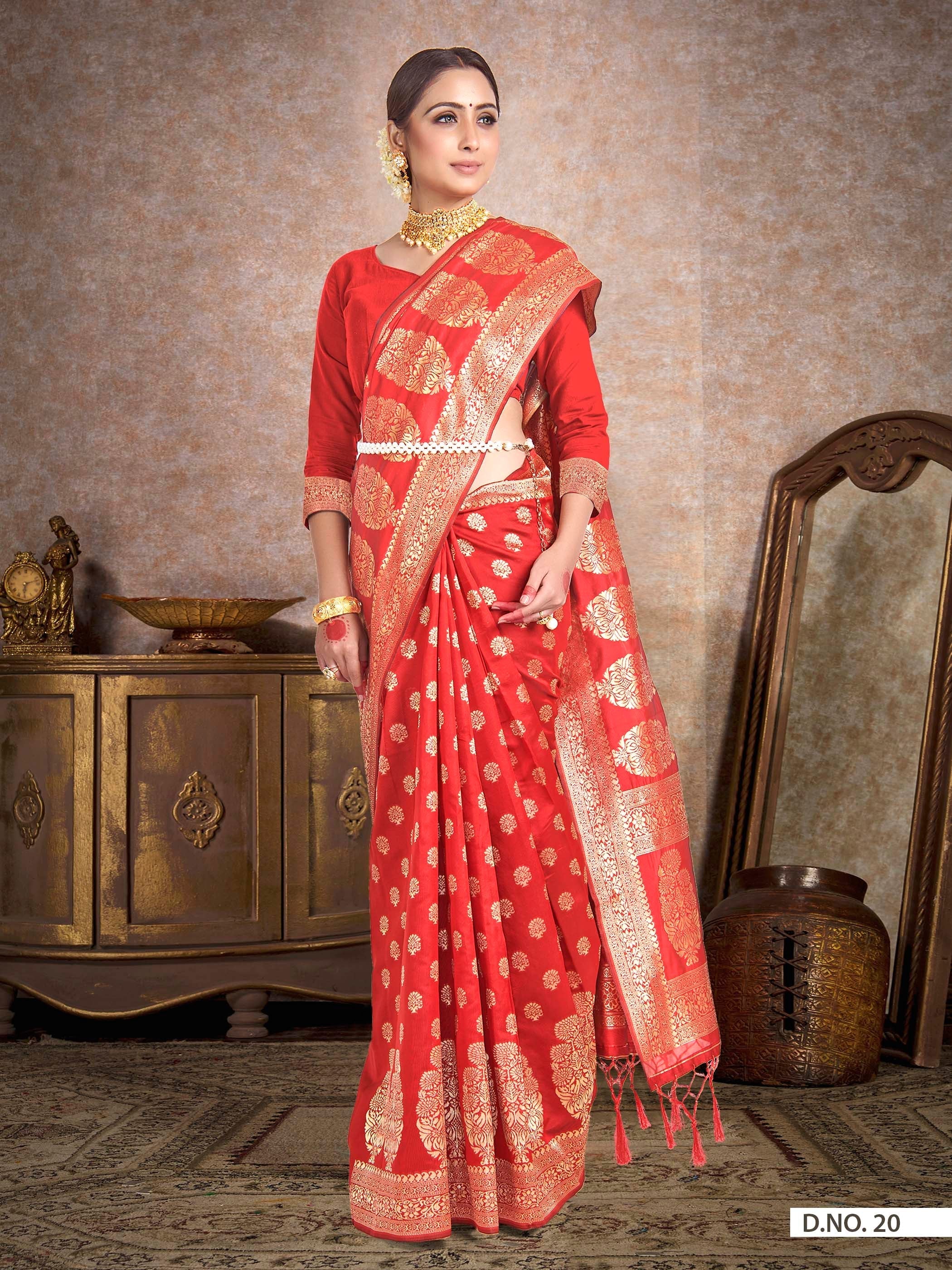 Vardha Scarlet Red Woven Banarasi Saree