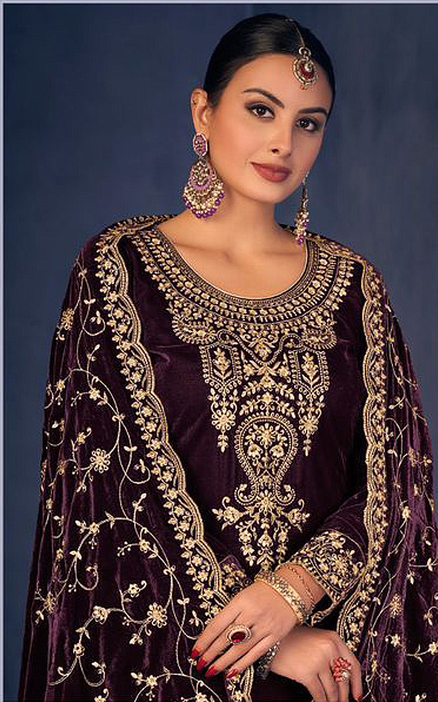 Lorenvalley Fashion Women Purple Velvet Embroidered Salwar Suit Material - Distacart