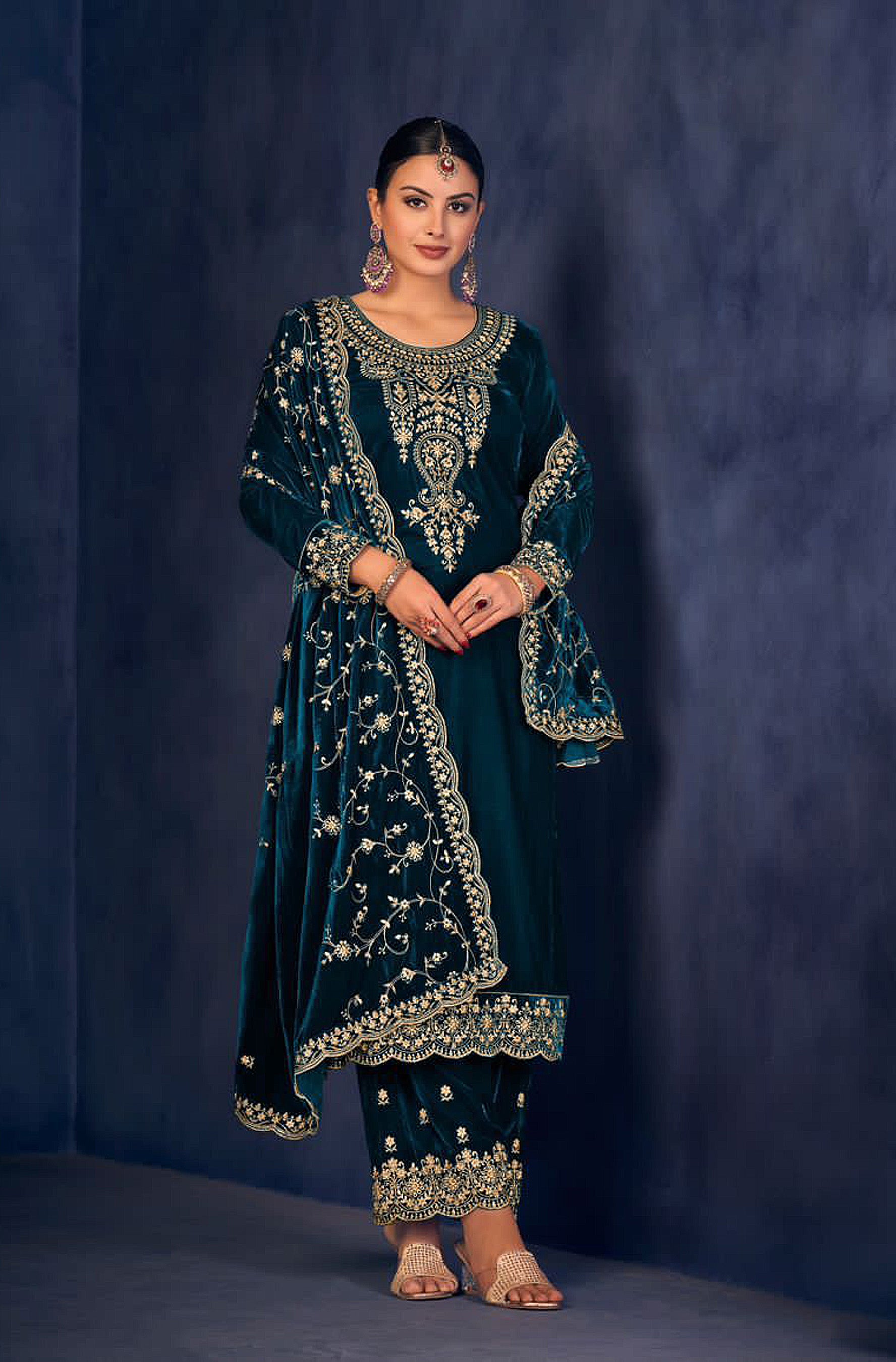 Lorenvalley Fashion Women Rama Velvet Embroidered Salwar Suit Material - Distacart