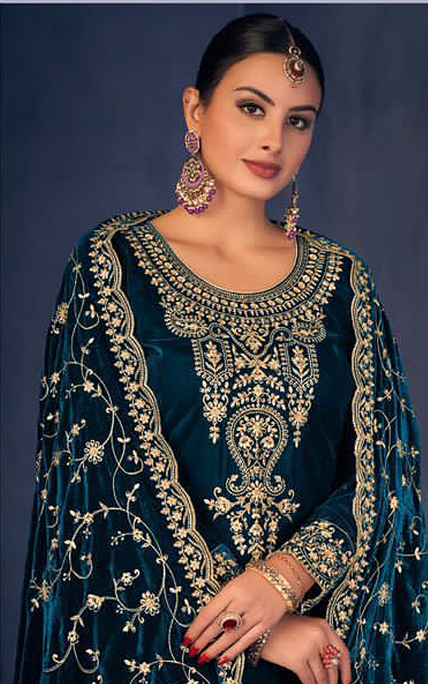 Lorenvalley Fashion Women Rama Velvet Embroidered Salwar Suit Material - Distacart