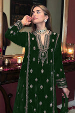 Thumbnail for Lorenvalley Fashion Women Green Velvet Embroidered Salwar Suit Material - Distacart