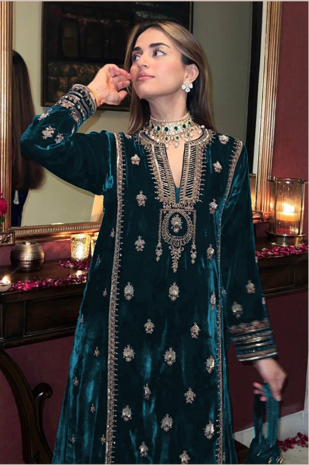 Lorenvalley Fashion Women Rama Velvet Embroidered Salwar Suit Material - Distacart