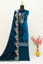 Thumbnail for Lorenvalley Fashion Women Rama Velvet Embroidered Salwar Suit Material - Distacart